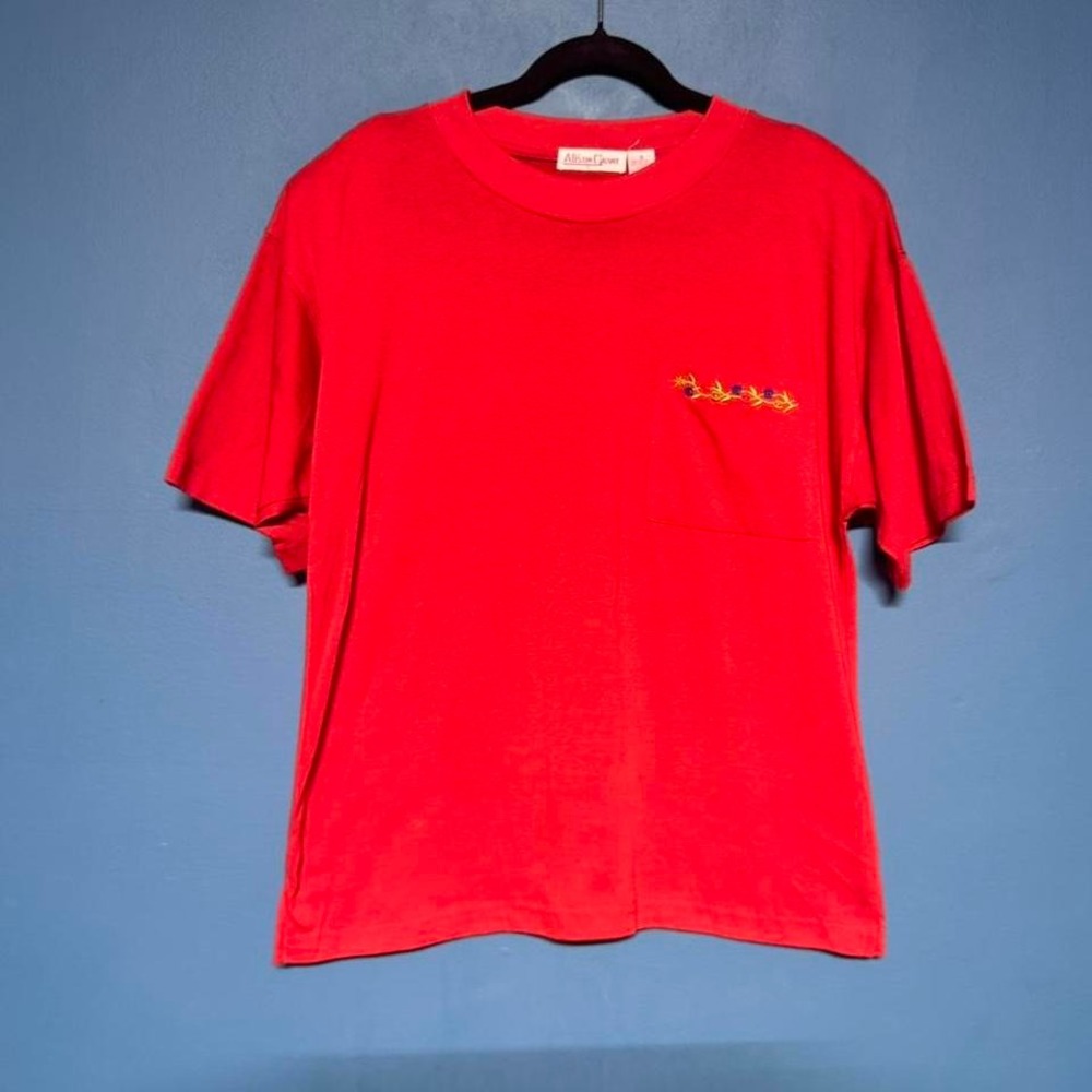 Vintage 90s Embroidered Shirt Women's Size Small Red Alison‎ Grant Floral Retro